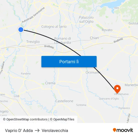 Vaprio D' Adda to Verolavecchia map