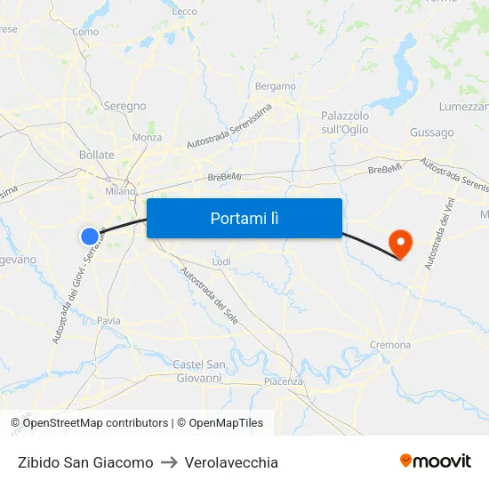 Zibido San Giacomo to Verolavecchia map