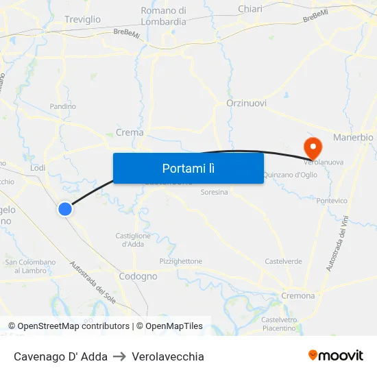 Cavenago D' Adda to Verolavecchia map