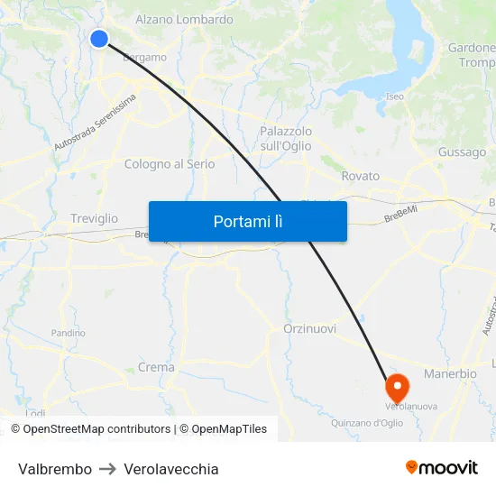 Valbrembo to Verolavecchia map
