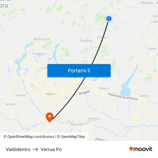 Valdidentro to Verrua Po map