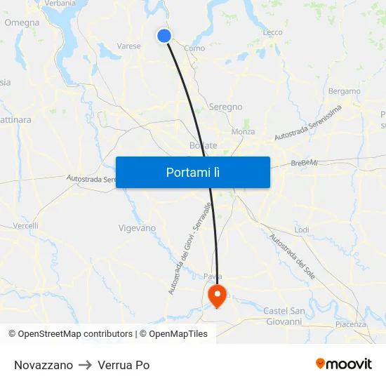 Novazzano to Verrua Po map