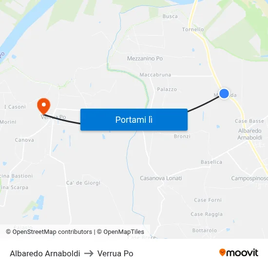 Albaredo Arnaboldi to Verrua Po map