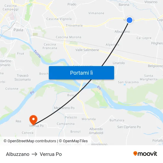 Albuzzano to Verrua Po map