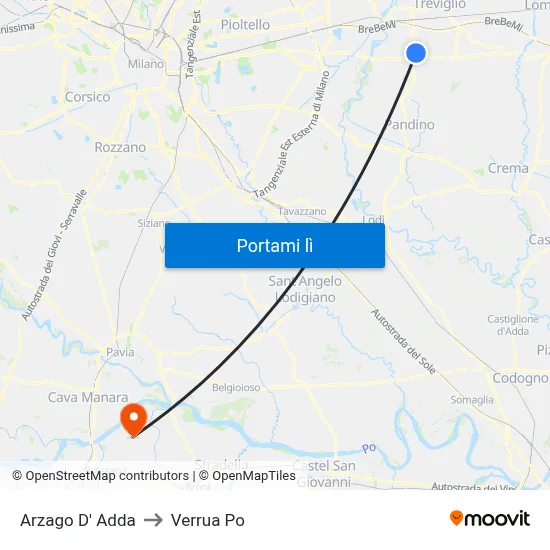 Arzago D' Adda to Verrua Po map
