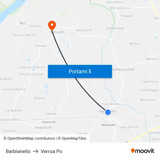 Barbianello to Verrua Po map