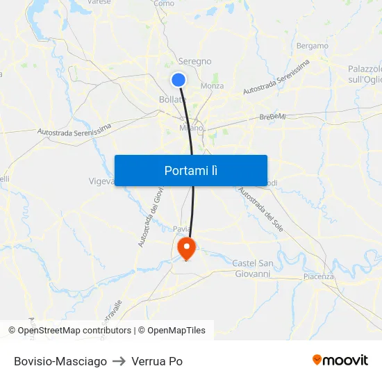 Bovisio-Masciago to Verrua Po map
