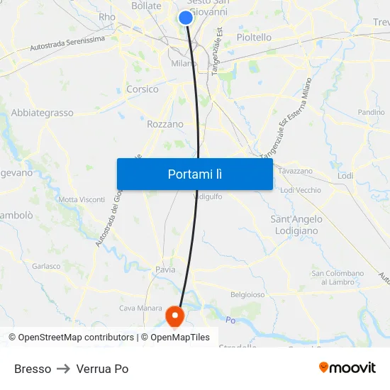 Bresso to Verrua Po map