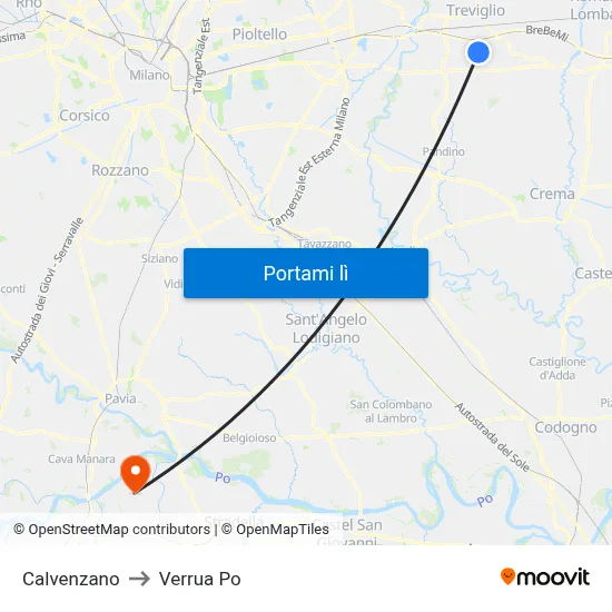 Calvenzano to Verrua Po map