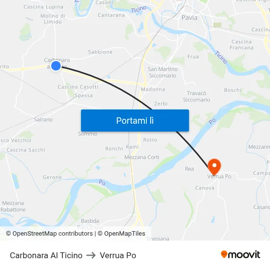 Carbonara Al Ticino to Verrua Po map