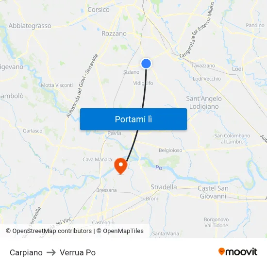 Carpiano to Verrua Po map