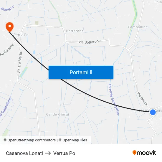 Casanova Lonati to Verrua Po map