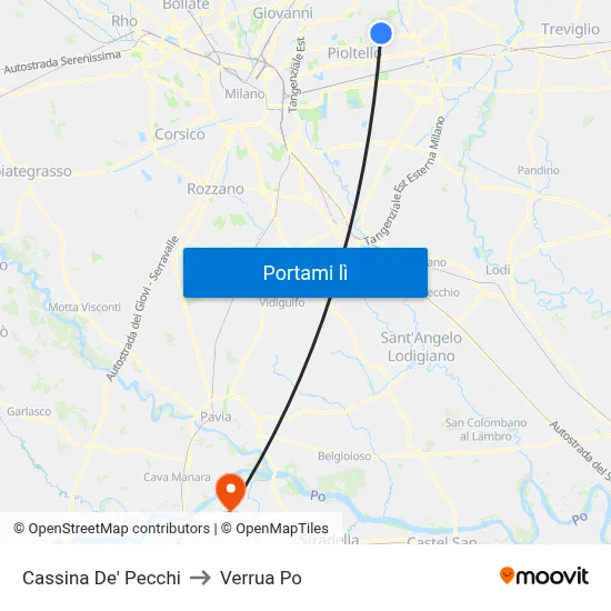 Cassina De' Pecchi to Verrua Po map