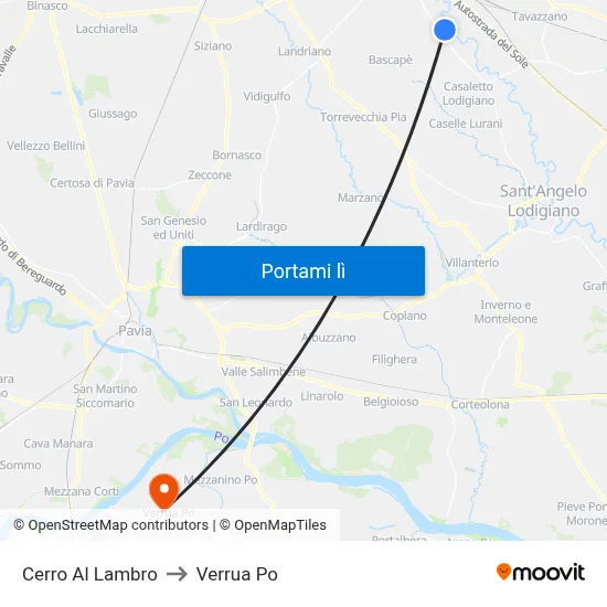 Cerro Al Lambro to Verrua Po map