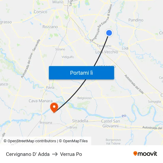 Cervignano D' Adda to Verrua Po map