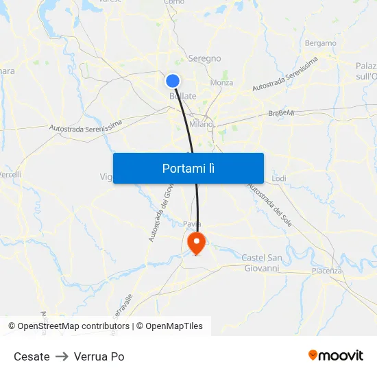 Cesate to Verrua Po map