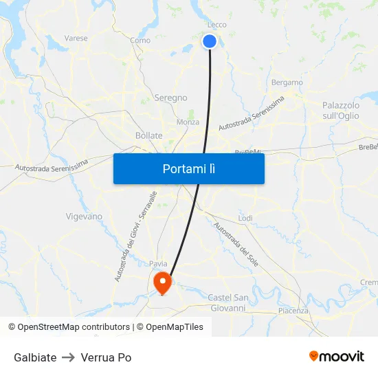 Galbiate to Verrua Po map