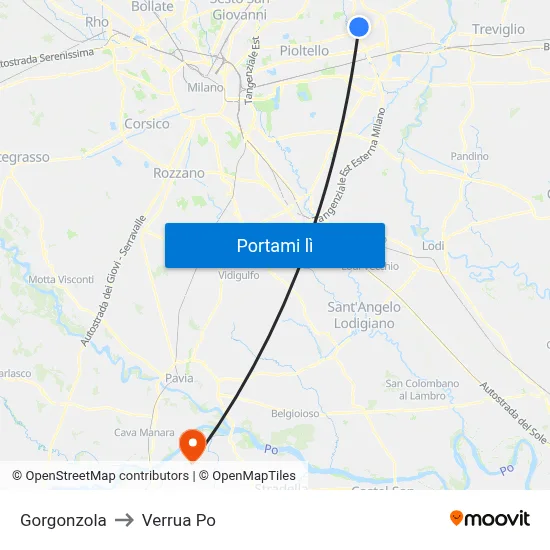 Gorgonzola to Verrua Po map