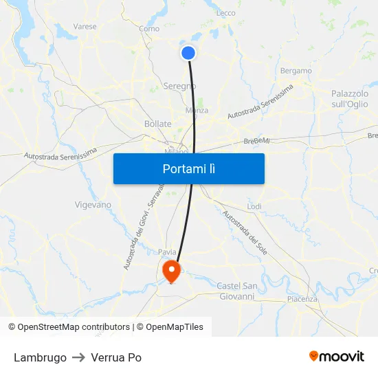 Lambrugo to Verrua Po map