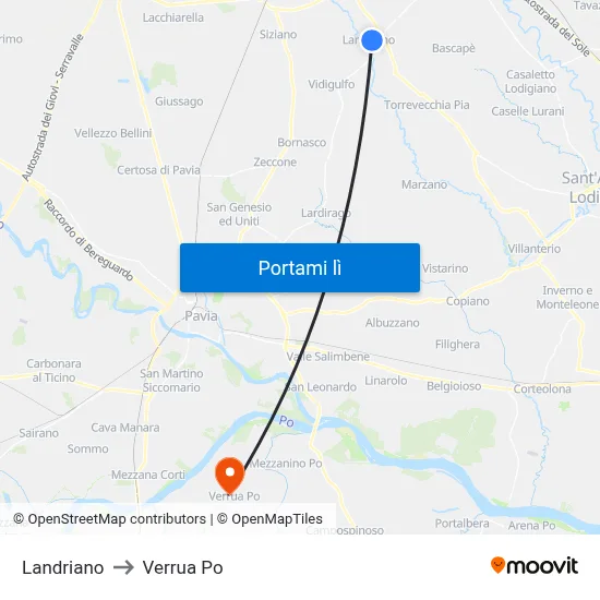 Landriano to Verrua Po map
