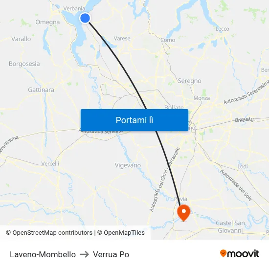 Laveno-Mombello to Verrua Po map