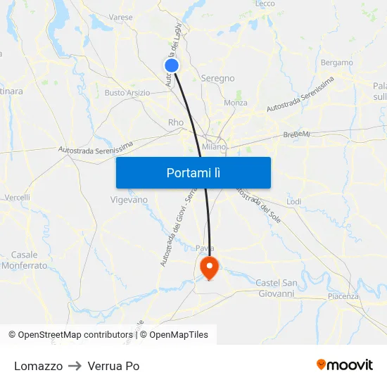 Lomazzo to Verrua Po map
