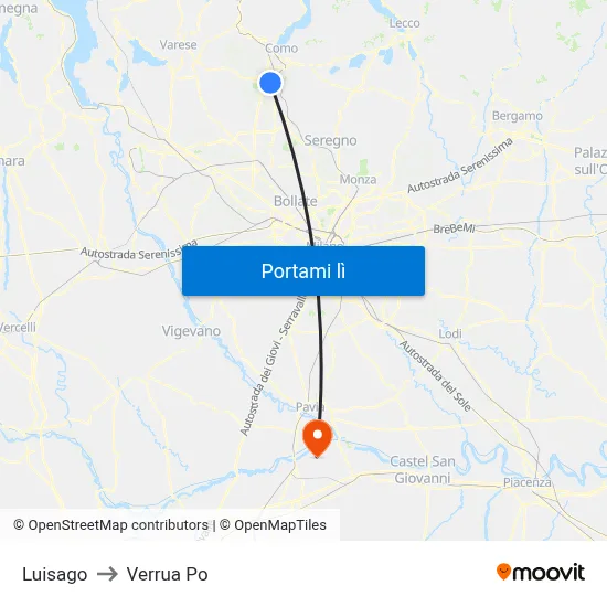 Luisago to Verrua Po map