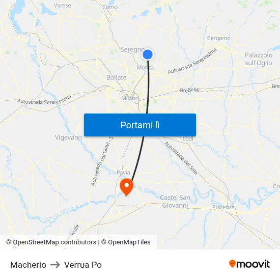 Macherio to Verrua Po map