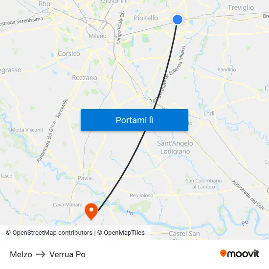 Melzo to Verrua Po map
