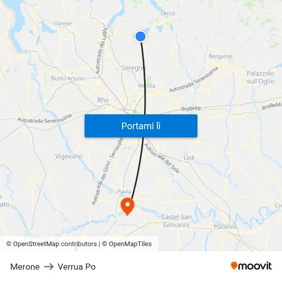 Merone to Verrua Po map