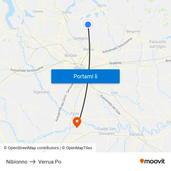 Nibionno to Verrua Po map