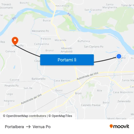 Portalbera to Verrua Po map