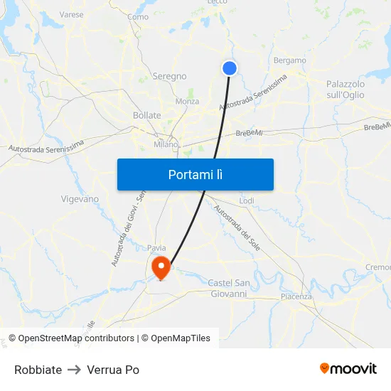 Robbiate to Verrua Po map