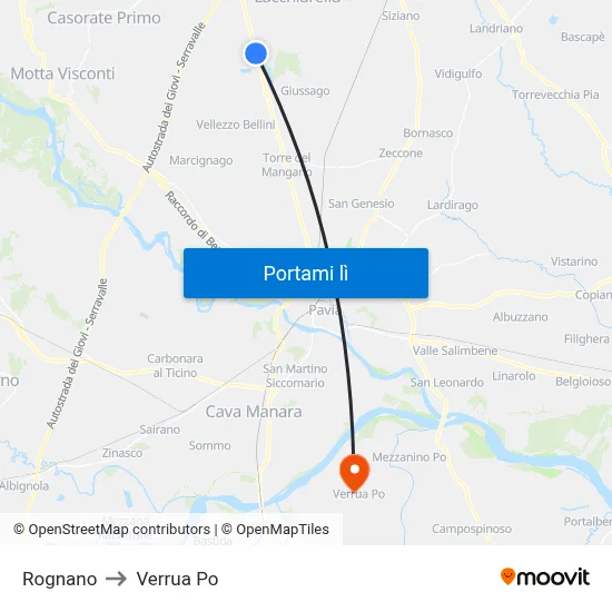 Rognano to Verrua Po map