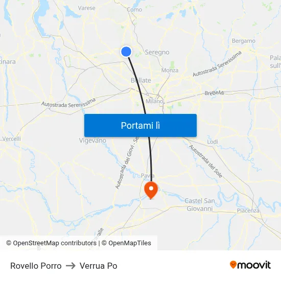 Rovello Porro to Verrua Po map