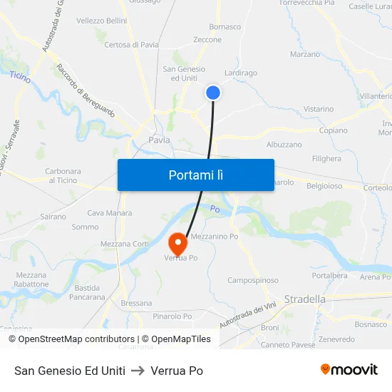 San Genesio Ed Uniti to Verrua Po map