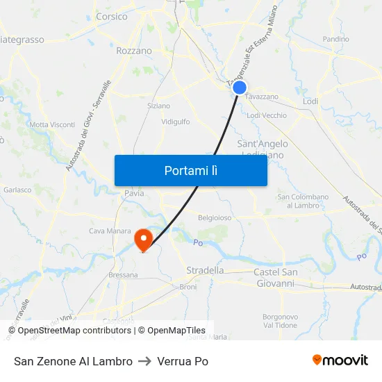 San Zenone Al Lambro to Verrua Po map