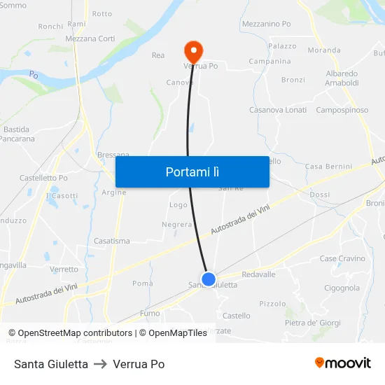 Santa Giuletta to Verrua Po map