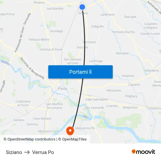 Siziano to Verrua Po map