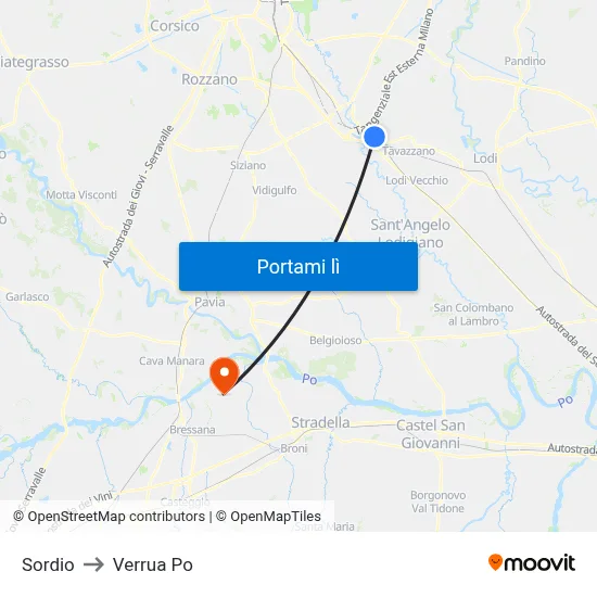 Sordio to Verrua Po map