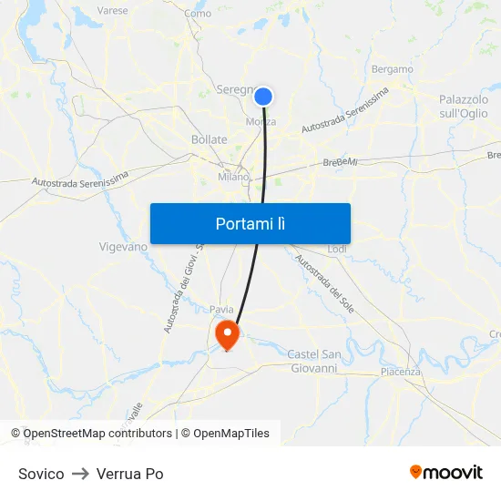 Sovico to Verrua Po map