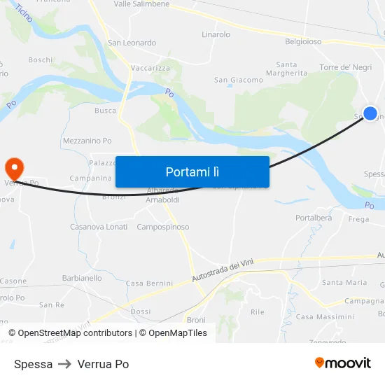 Spessa to Verrua Po map