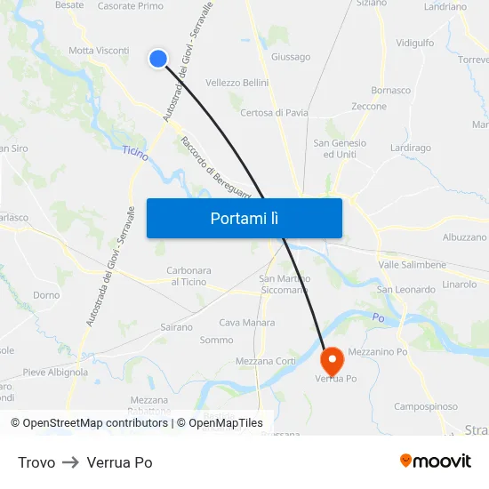Trovo to Verrua Po map