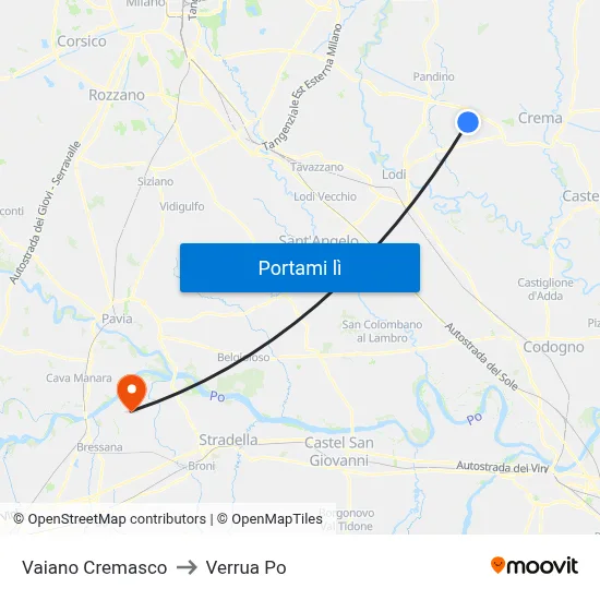 Vaiano Cremasco to Verrua Po map