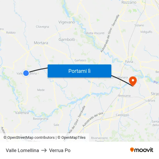 Valle Lomellina to Verrua Po map