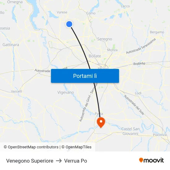 Venegono Superiore to Verrua Po map