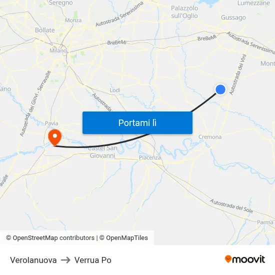 Verolanuova to Verrua Po map
