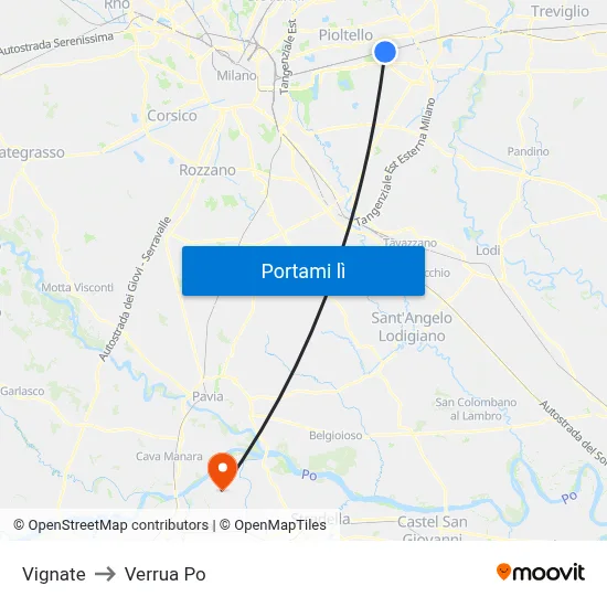 Vignate to Verrua Po map