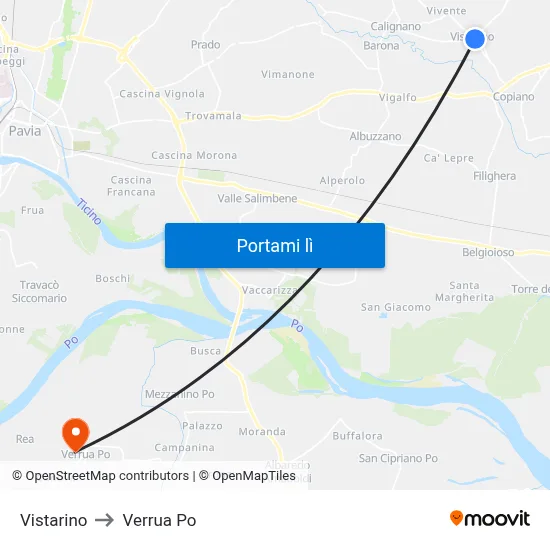 Vistarino to Verrua Po map