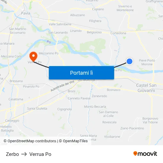 Zerbo to Verrua Po map